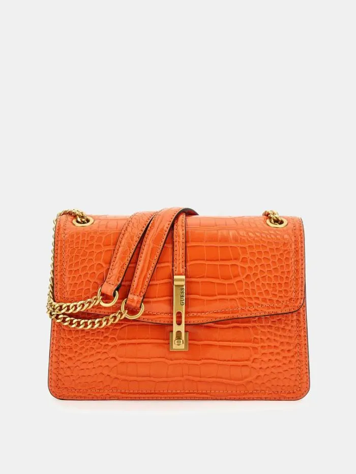 Women James Crocprint Crossbody Orange Guess Crossbody Bags