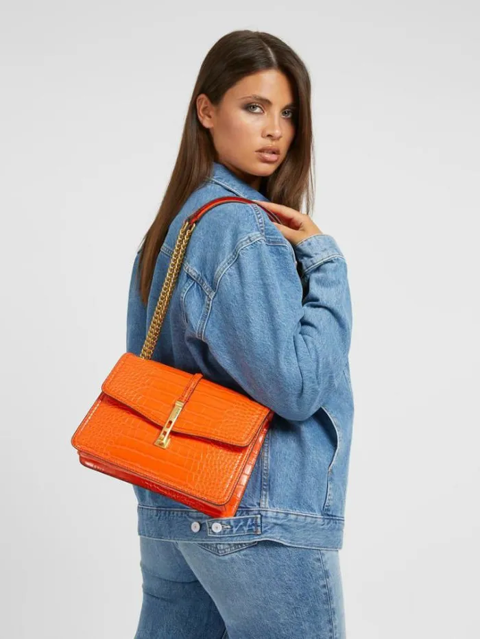 Women James Crocprint Crossbody Orange Guess Crossbody Bags