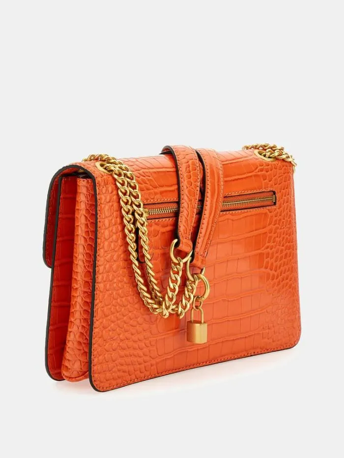 Women James Crocprint Crossbody Orange Guess Crossbody Bags