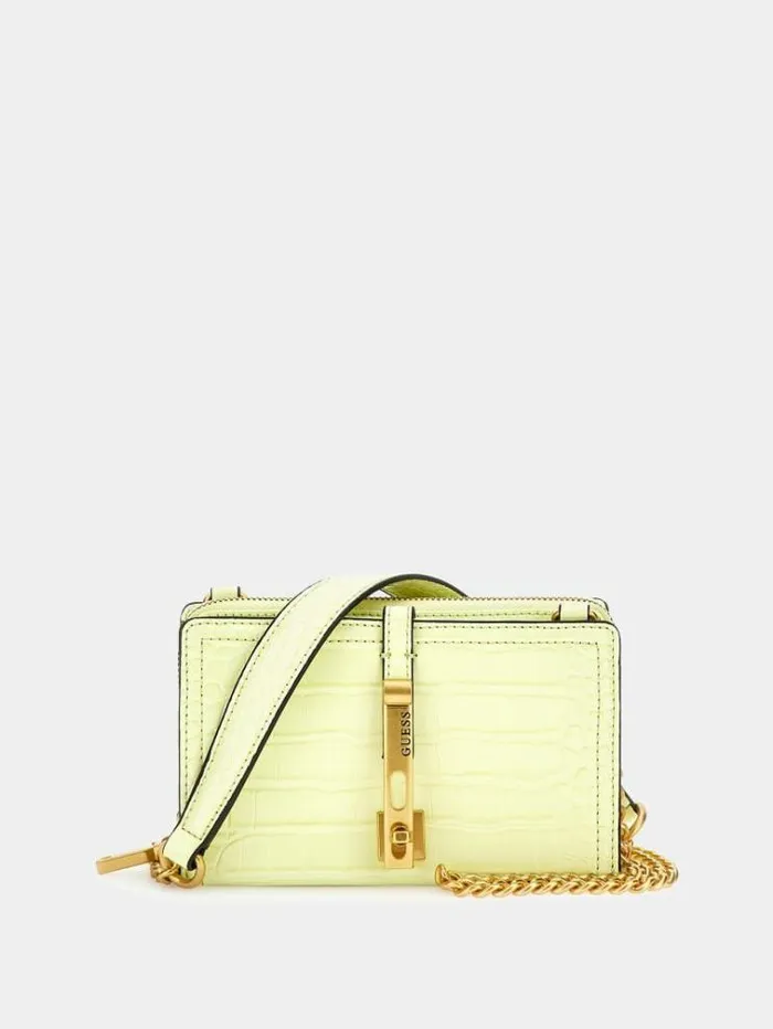 Women James Crocprint Crossbody Yellow Guess Crossbody Bags