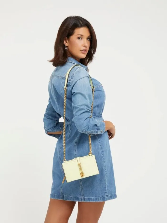 Women James Crocprint Crossbody Yellow Guess Crossbody Bags