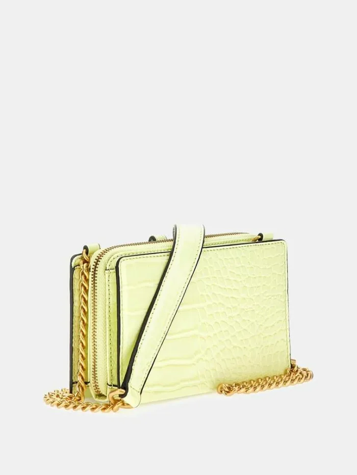 Women James Crocprint Crossbody Yellow Guess Crossbody Bags
