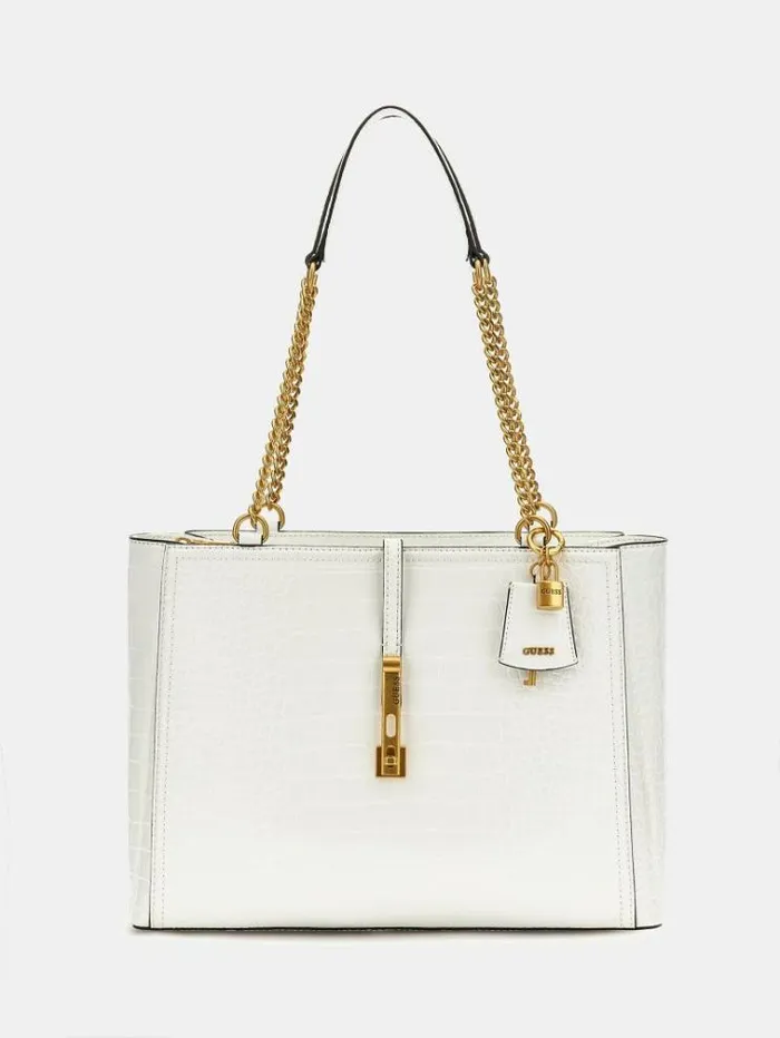 Women James Crocprint Shoulder Bag White Guess Shoulder Bags