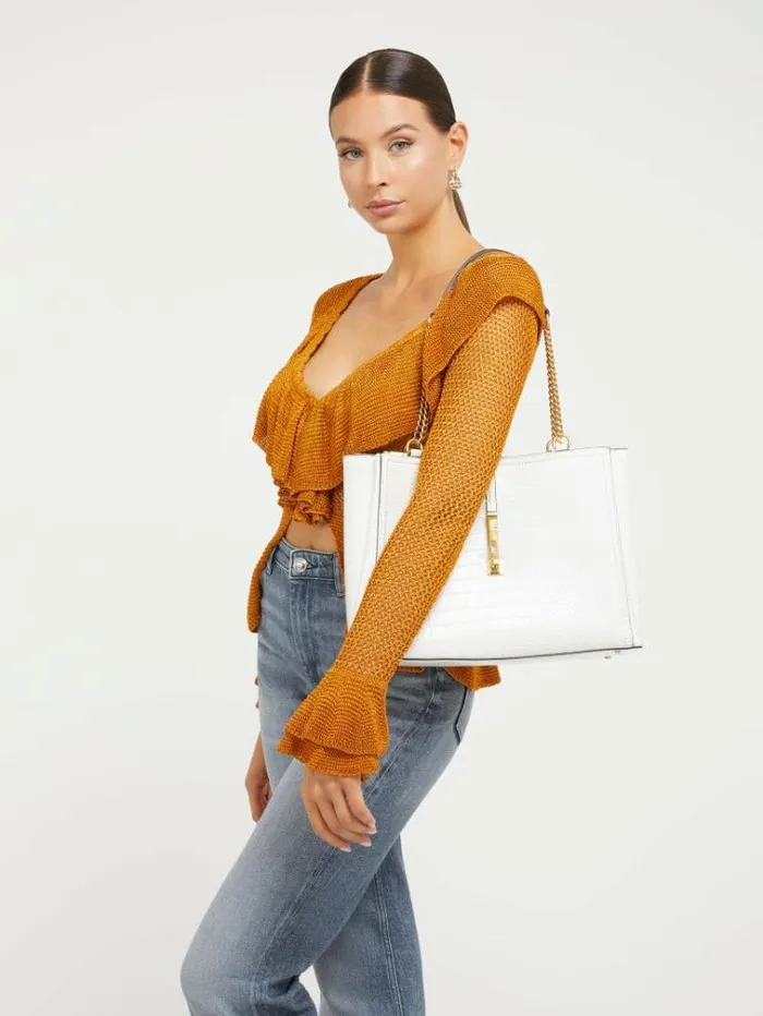 Women James Crocprint Shoulder Bag White Guess Shoulder Bags
