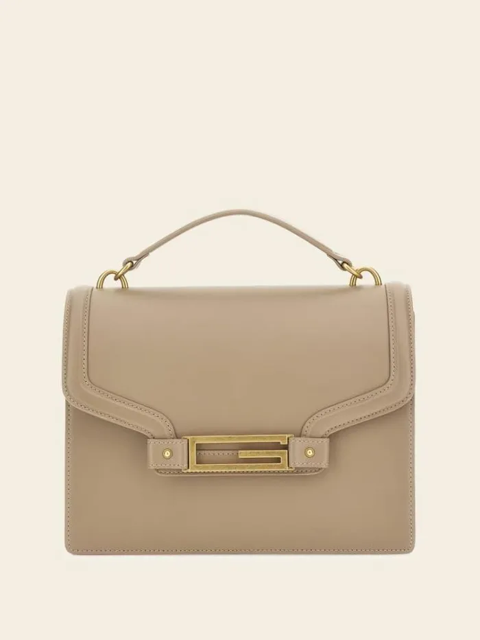 Women Jane Genuine Leather Handbag Beige Guess Handbags