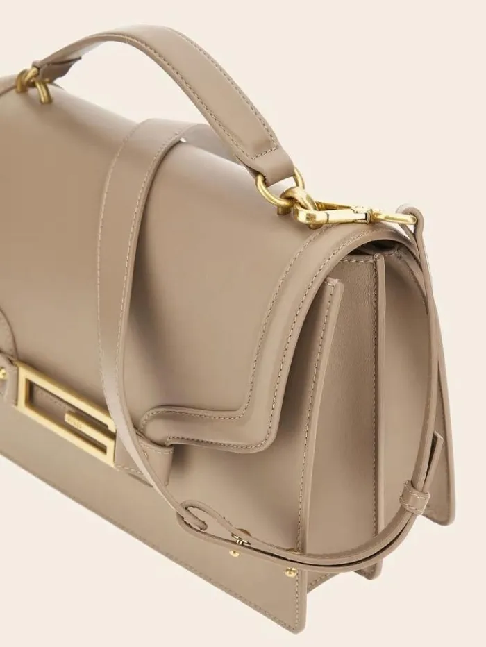 Women Jane Genuine Leather Handbag Beige Guess Handbags