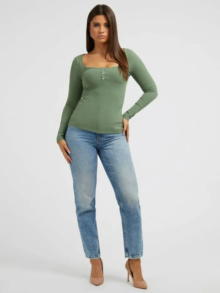Women Jewel Buttons Top Green Multi Guess Tops And Shirts