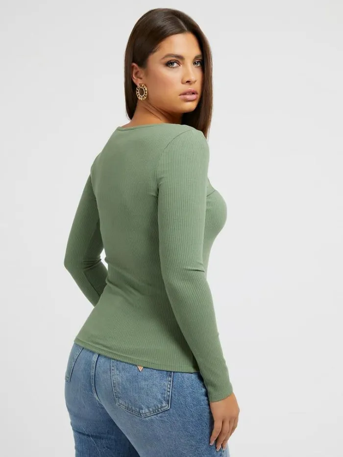 Women Jewel Buttons Top Green Multi Guess Tops And Shirts
