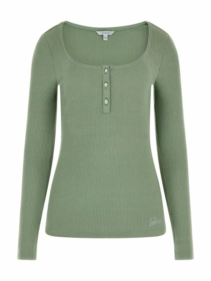 Women Jewel Buttons Top Green Multi Guess Tops And Shirts