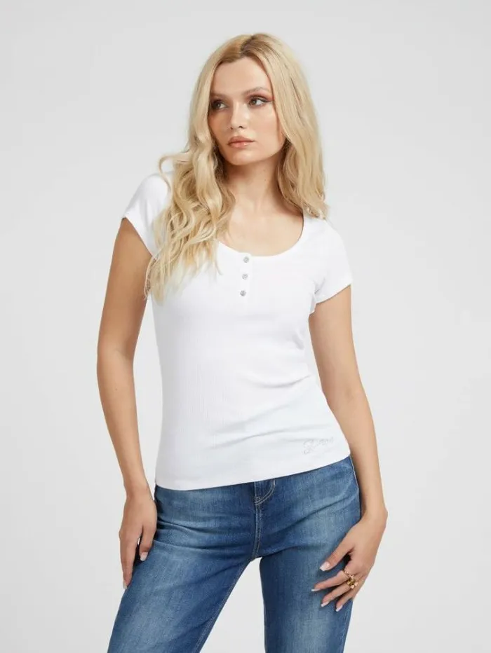 Women Jewel Buttons Top White Guess Tops And Shirts