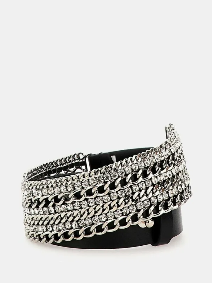 Women Jewel Detail Chain Belt Black Guess Belts