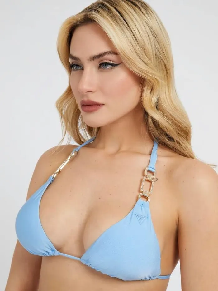 Women Jewel Triangle Bikini Bra Light Blue Guess Beachwear