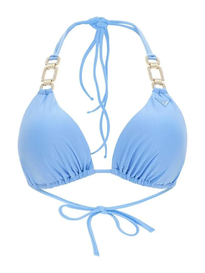Women Jewel Triangle Bikini Bra Light Blue Guess Beachwear