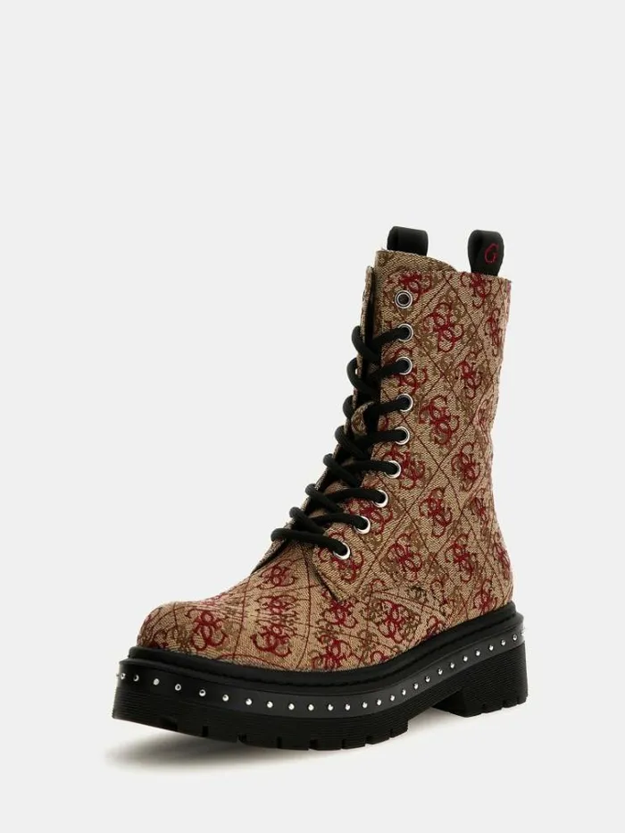 Women Joya 4g Logo Combat Boots Multi Beige Guess Boots And Booties