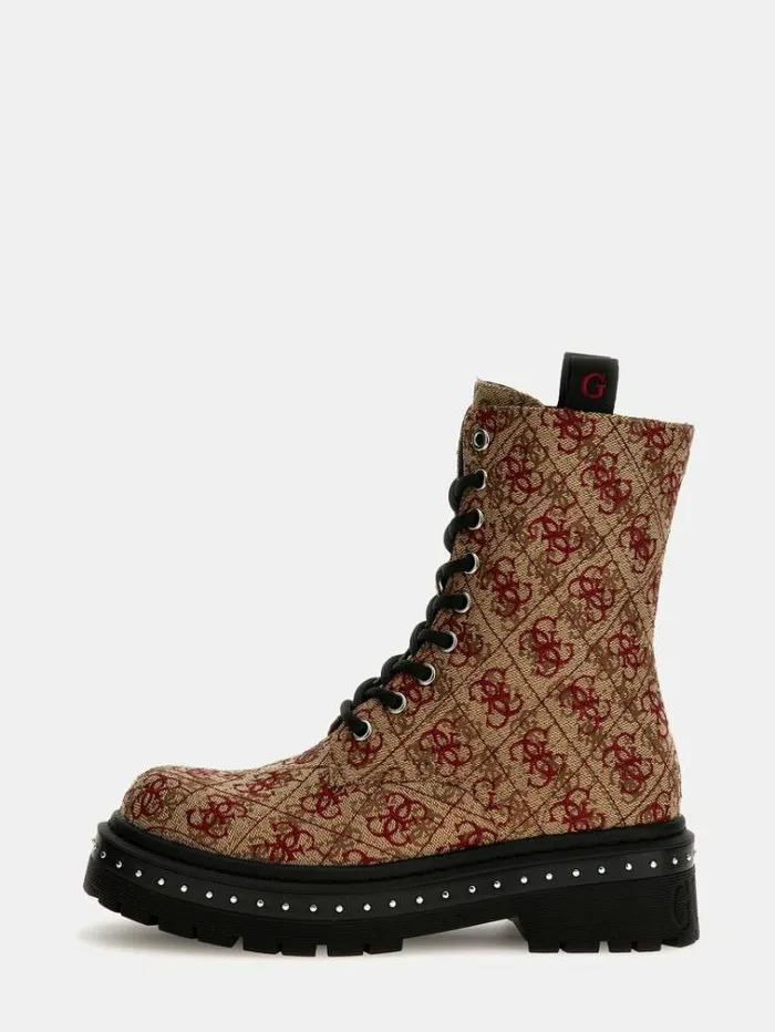Women Joya 4g Logo Combat Boots Multi Beige Guess Boots And Booties