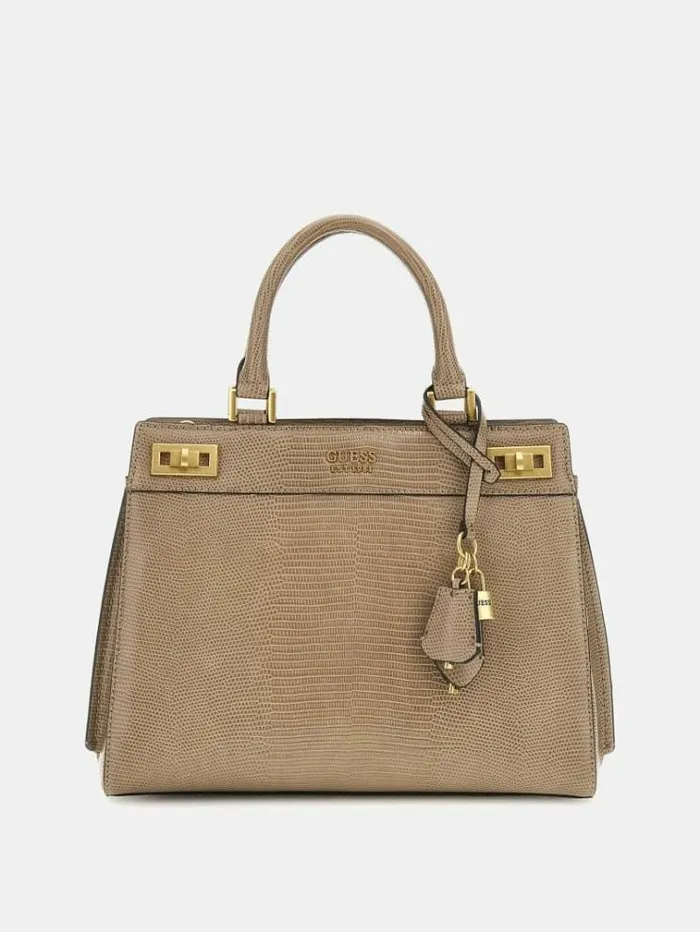 Women Katey Crocprint Handbag Beige Guess Handbags