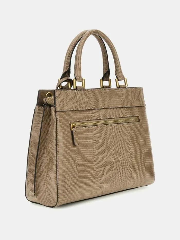 Women Katey Crocprint Handbag Beige Guess Handbags