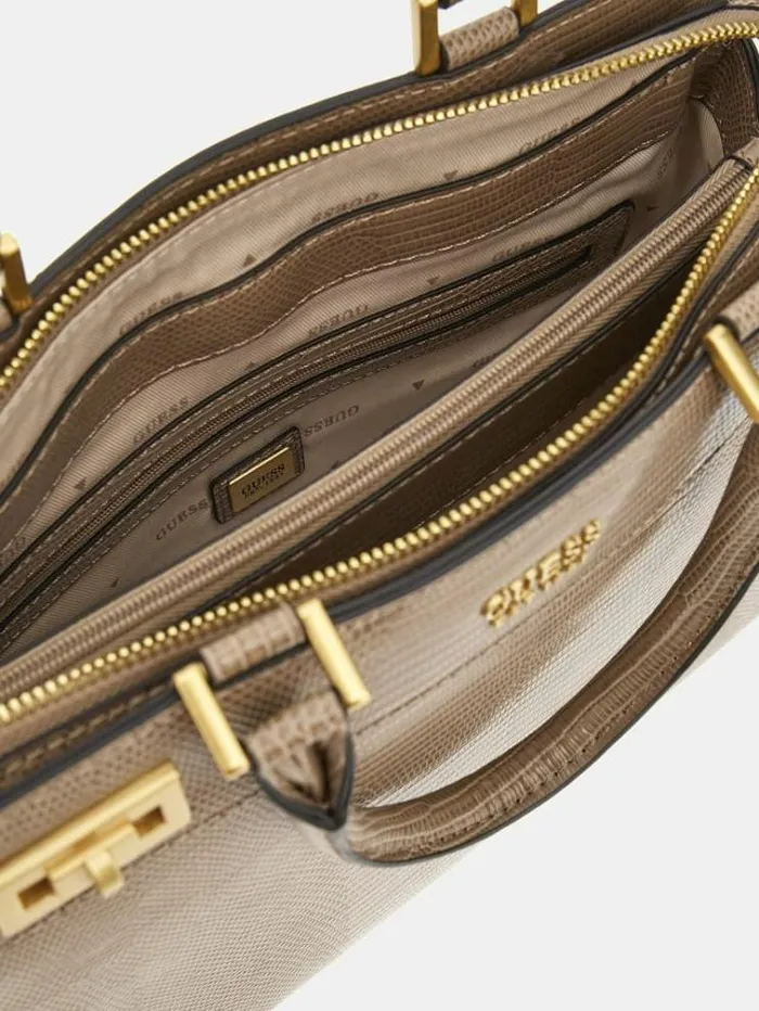 Women Katey Crocprint Handbag Beige Guess Handbags