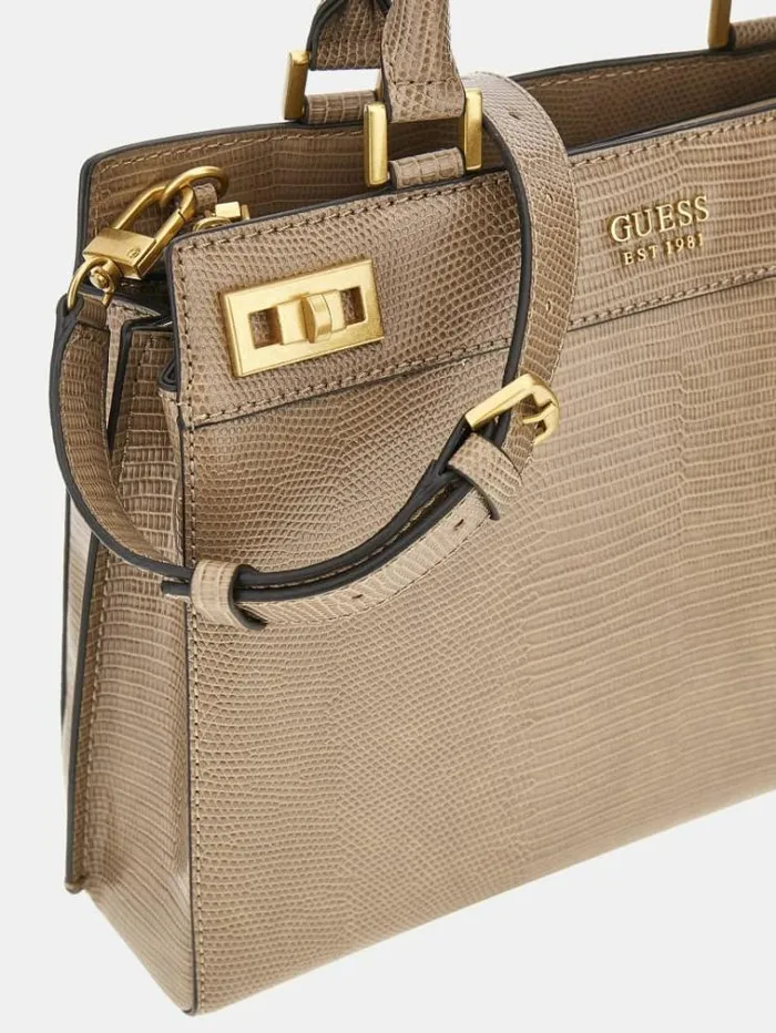 Women Katey Crocprint Handbag Beige Guess Handbags