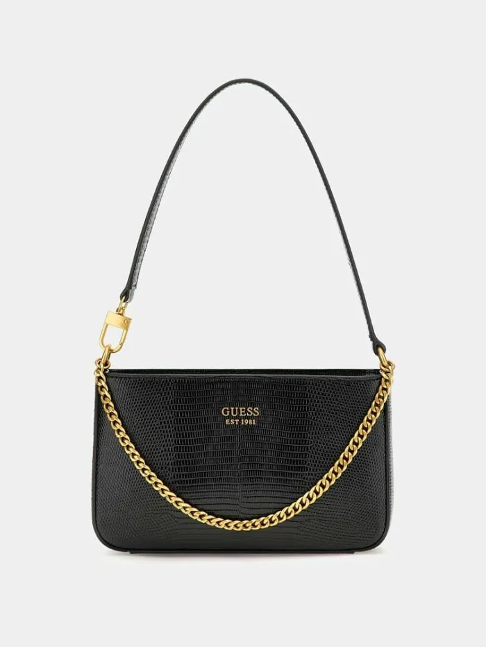 Women Katey Crocprint Mini Shoulder Bag Black Guess Shoulder Bags