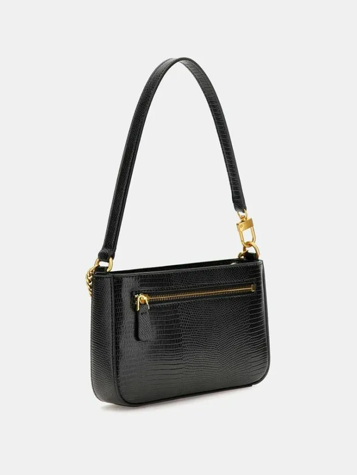 Women Katey Crocprint Mini Shoulder Bag Black Guess Shoulder Bags