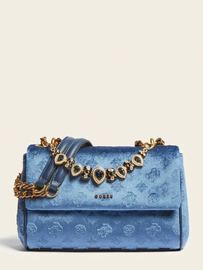Women Kimi Velvet Jewel Crossbody Blue Guess Crossbody Bags