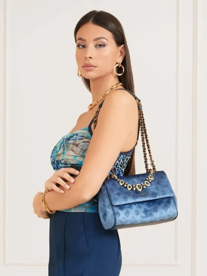 Women Kimi Velvet Jewel Crossbody Blue Guess Crossbody Bags