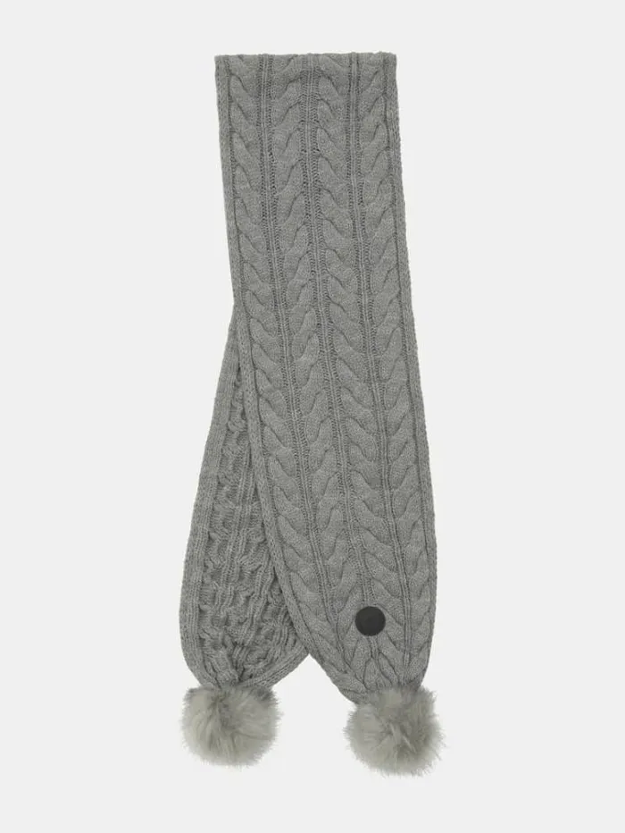 Women Knitted Pompom Scarf Grey Guess Scarves And Foulards