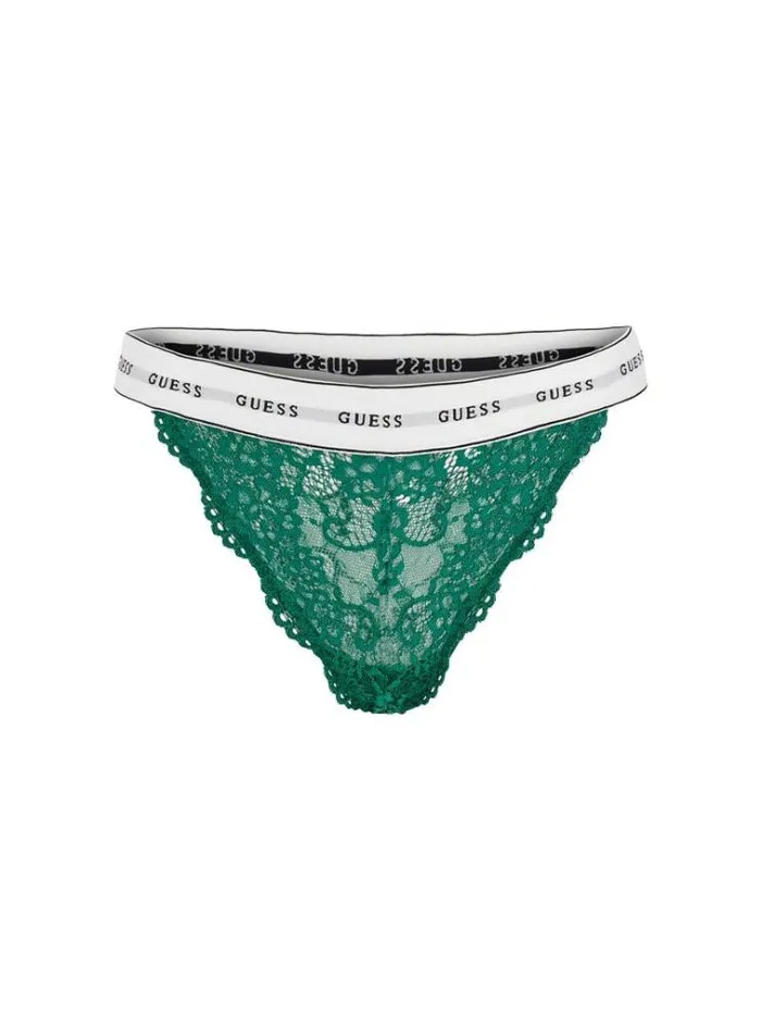 Women Lace Brazilian Brief With Logo Green Guess Underwear
