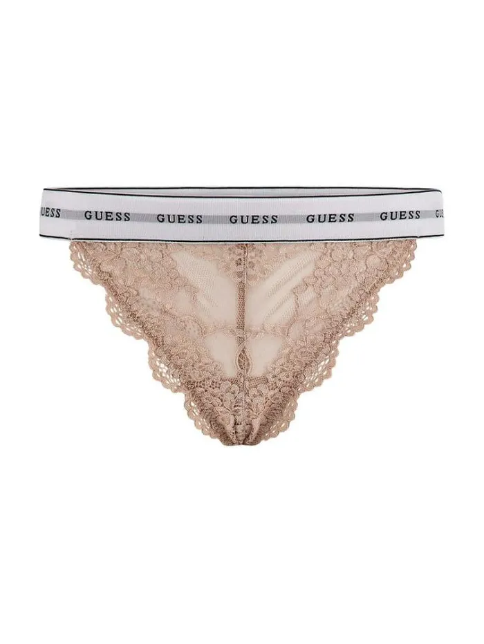 Women Lace Brazilian Brief With Logo Pink Guess Underwear