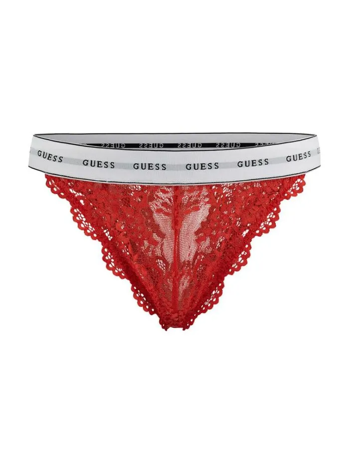 Women Lace Brazilian Brief With Logo Red Guess Underwear