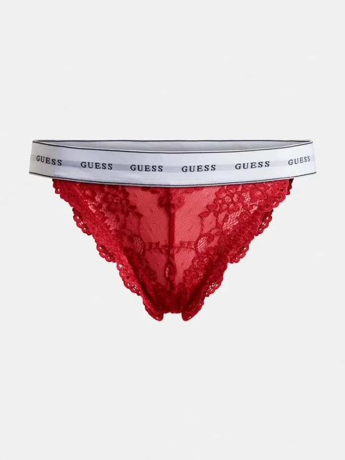 Women Lace Brazilian Briefs With Logo Black Guess Underwear