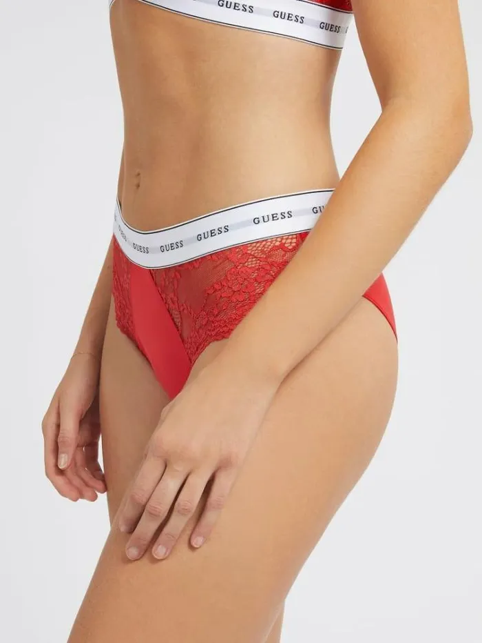 Women Lace Briefs With Logo Band Red Guess Underwear