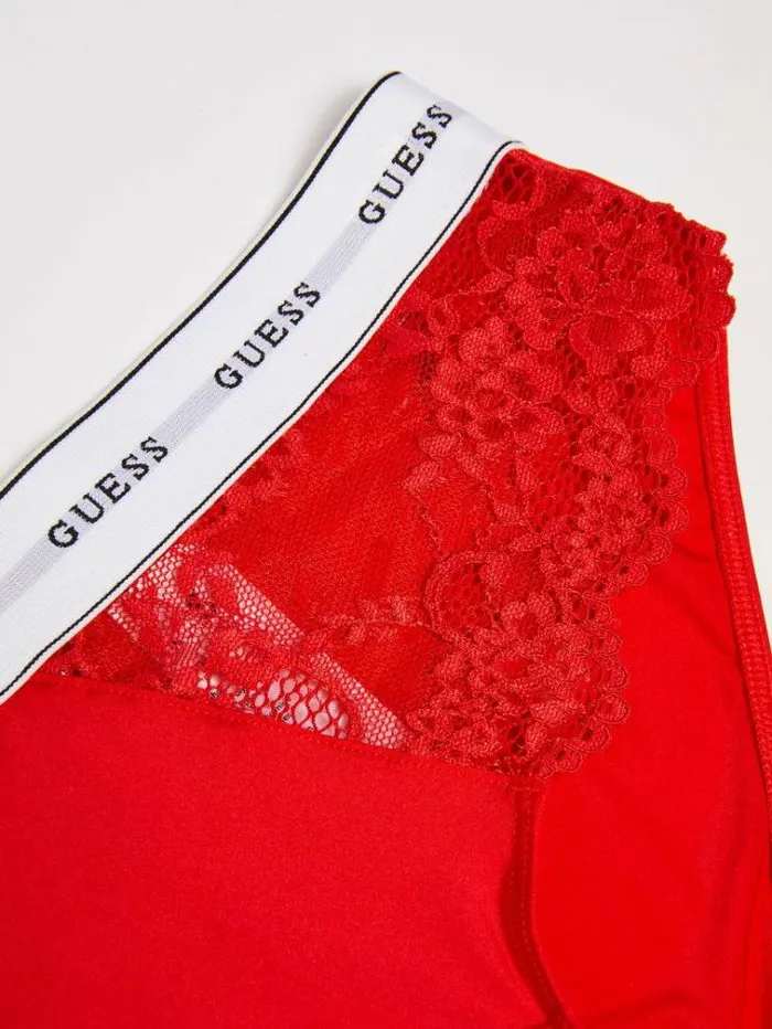 Women Lace Briefs With Logo Band Red Guess Underwear