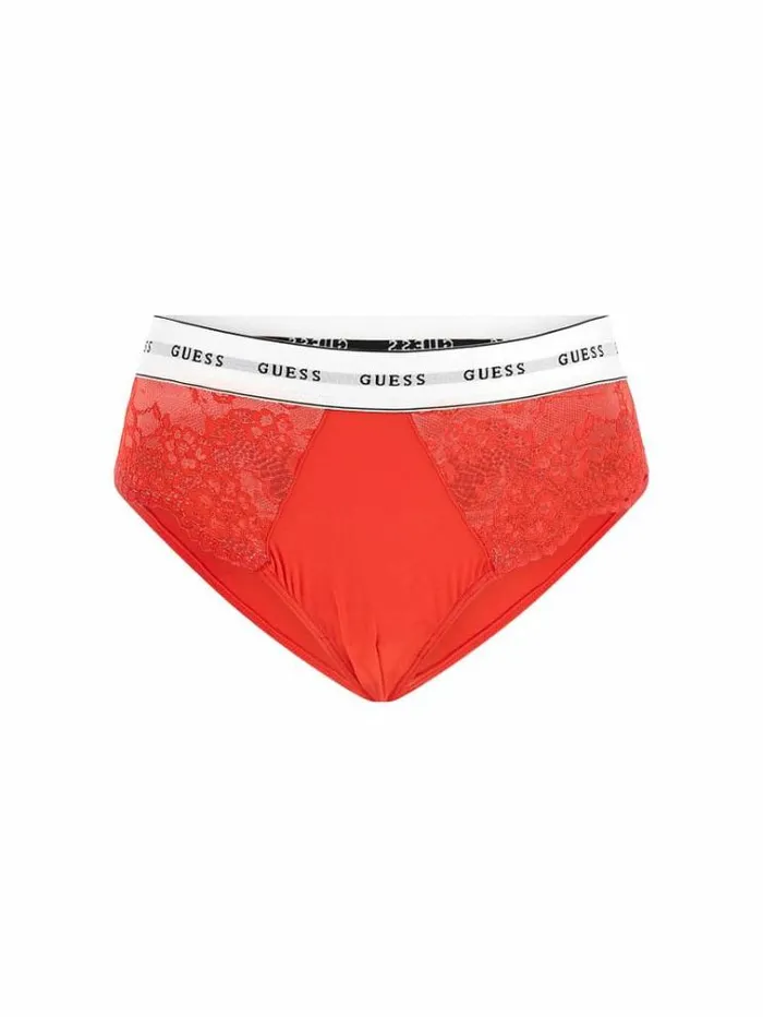 Women Lace Briefs With Logo Band Red Guess Underwear