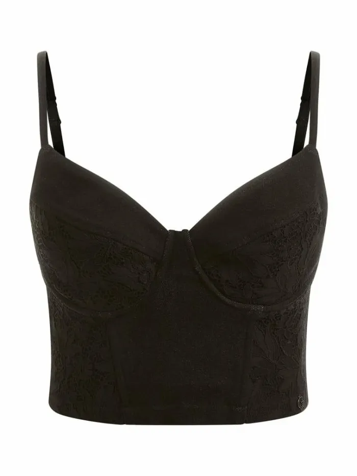 Women Lace Denim Bustier Top Black Guess Tops And Shirts