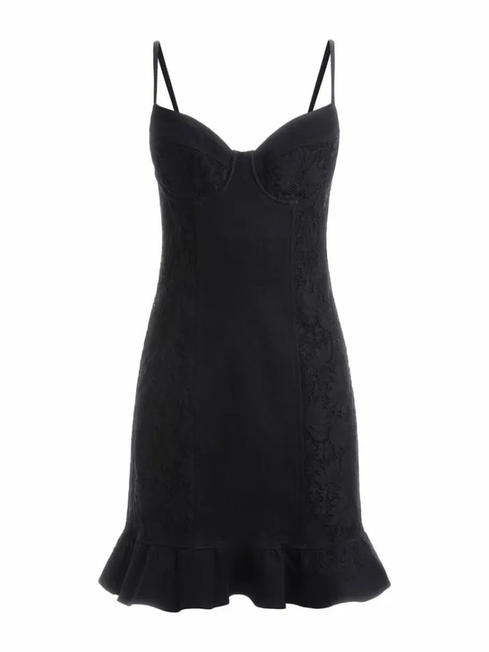 Women Lace Details Denim Dress Black Guess Dresses And Jumpsuits