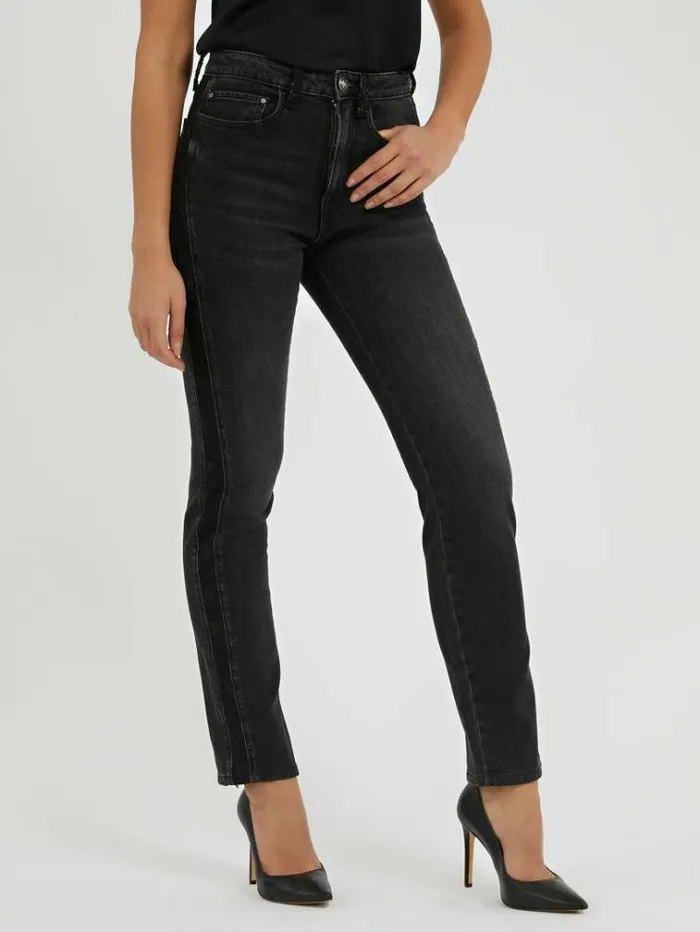 Women Lace Details Straight Denim Pant Black Guess Straight