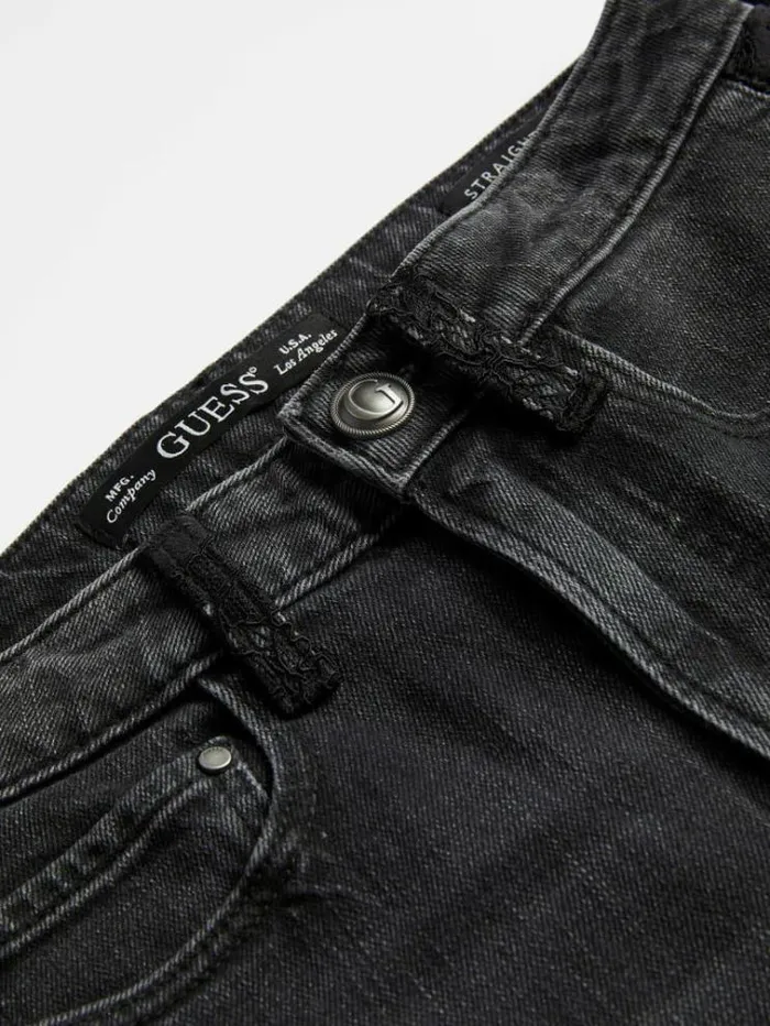 Women Lace Details Straight Denim Pant Black Guess Straight