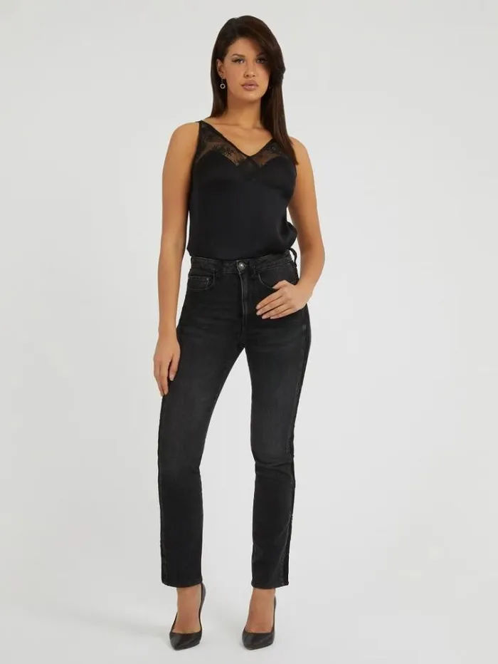 Women Lace Insert Top Black Guess Tops And Shirts