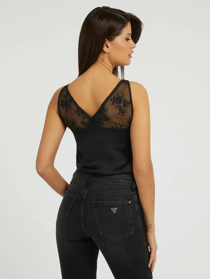 Women Lace Insert Top Black Guess Tops And Shirts