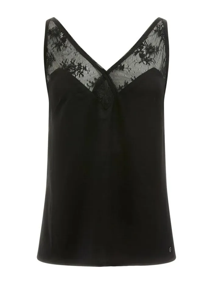 Women Lace Insert Top Black Guess Tops And Shirts