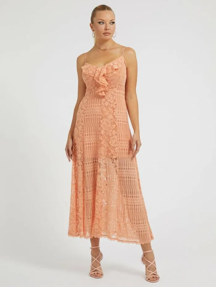 Women Lace Long Dress Coral Guess Dresses And Jumpsuits