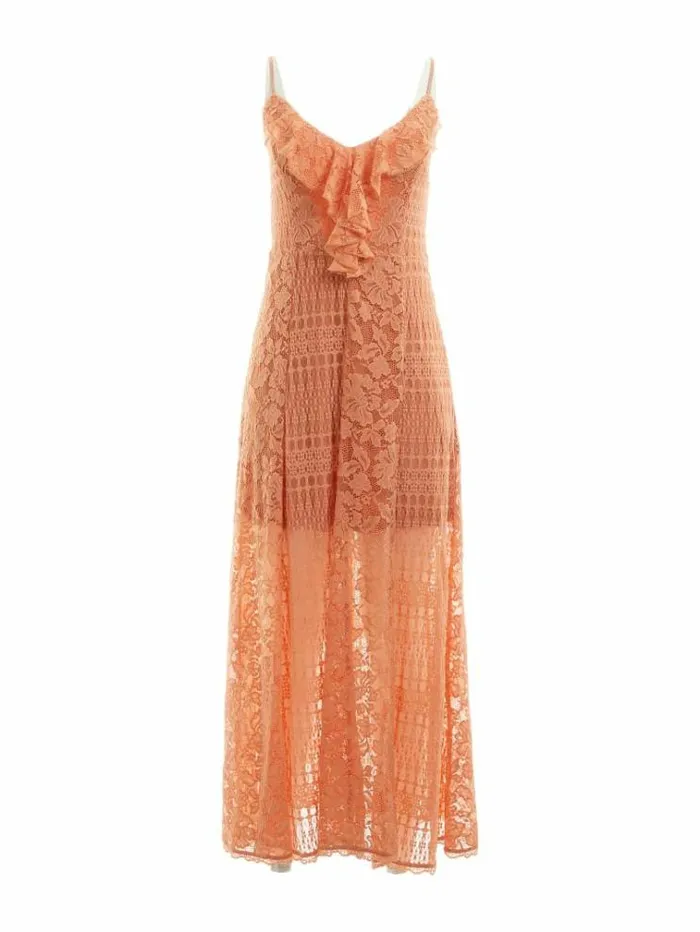 Women Lace Long Dress Coral Guess Dresses And Jumpsuits