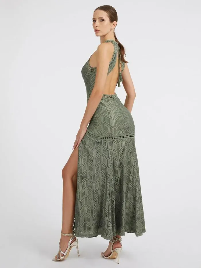 Women Lace Long Dress Olive Green Guess Dresses And Jumpsuits