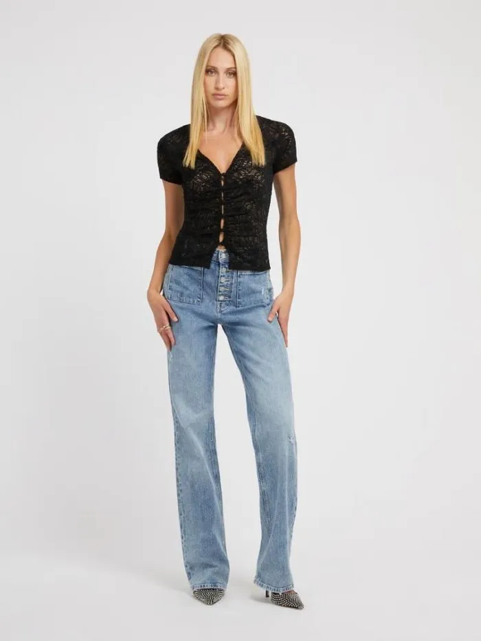 Women Lace Top Black Guess Tops And Shirts