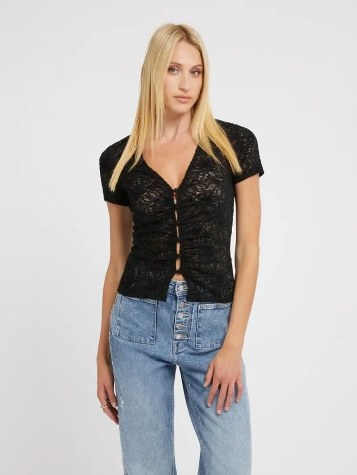 Women Lace Top Black Guess Tops And Shirts