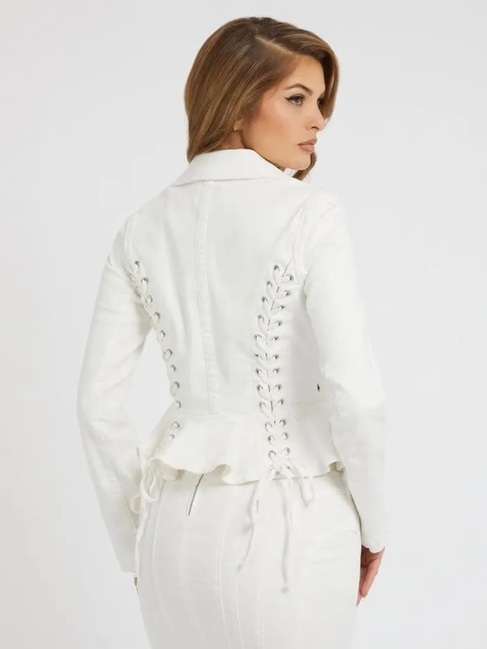 Women Laceup Denim Blazer White Guess Coats And Jackets