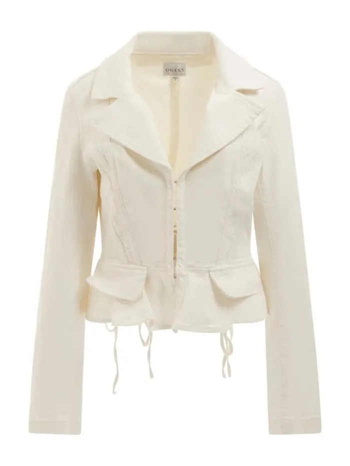 Women Laceup Denim Blazer White Guess Coats And Jackets