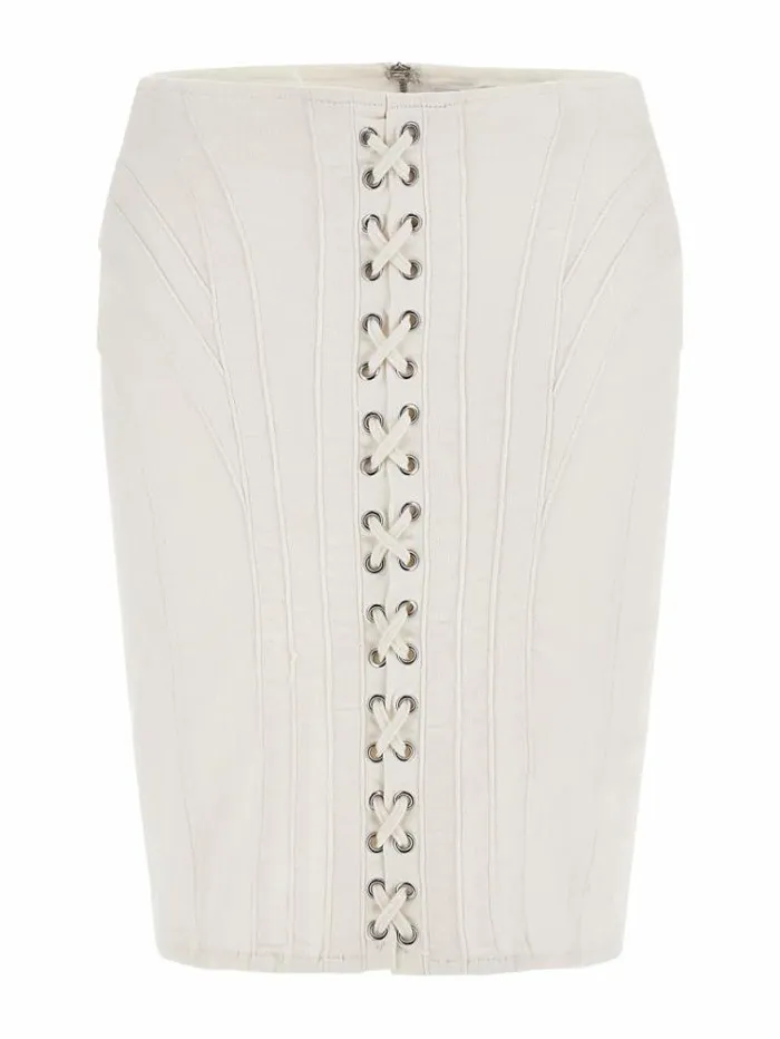 Women Laceup Denim Skirt White Guess Skirts And Shorts